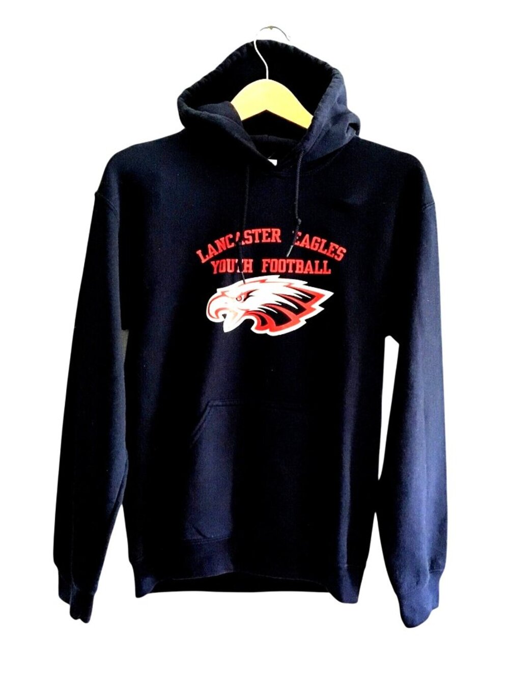 GILDAN- MENS BLUE FRONT & BACK GRAPHIC LONG SLEEVE PULLOVER HOODIE SIZE SMALL